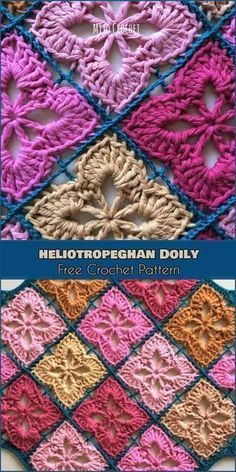 crocheted doily is shown in different colors