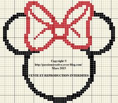 a cross stitch pattern with a red bow on it's head and the words