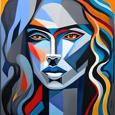 an abstract painting of a woman's face