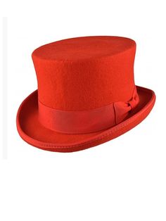 "Get the vintage look with this classic red top hat which is 100% premium wool.   Handmade with a satin lining and ribbon band.  Comfortable to wear and easy to clean. Perfect for Ascot and weddings. All  items are dispatched tracked and signed. See below detailed breakdown of sizes: (Small - 56-57cm) = (inches 21 3/4  - 21 7/8\") = (hat size 7) (Medium - 57-58 cm) = (inches 22 \" - 22 1/4\") = ( hat size 7 1/8 - 7 1/4) (Large - 58-59 cm) = (inches 23 - 23 1/2\") = (hat size 7 3/8 - 7 1/2) (X Large - 59-60cm) = (inches 24 - 24 3/8\") = (hat size 7 1/2 - 7 1/4) Please note: Sizing information is provided by the manufacturer and does not guarantee a perfect fit. Please use this chart as a guide only." Red Brimmed Fedora For Formal Occasions, Red Fitted Fedora For Kentucky Derby, Red Fedora With Curved Brim For Formal Occasions, Red Fedora Hat For Formal Occasions, Fitted Red Hat With Curved Brim, Fitted Red Hats With Curved Brim, Red Formal Fedora Hat, Red Short Brim Fedora For Formal Occasions, Red Formal Hat For Winter