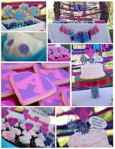 a collage of pictures with cakes, cookies and decorations