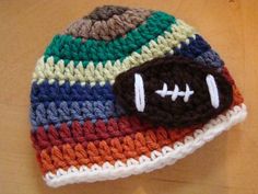 Crochet Football Hat, Friday Football, Boys Hat, Football Pattern, Crochet Kids Hats, Crochet Kids, Knitting Tutorials