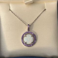 Nwot 18” Genuine Opal And Amethyst Necklace, Set In Sterling Silver White Amethyst Pendant Necklace, Lavender Gemstone Round Necklace, Amethyst Necklace, Opal Pendants, Opal Necklace, Necklace Set, Womens Jewelry Necklace, Opal, Amethyst