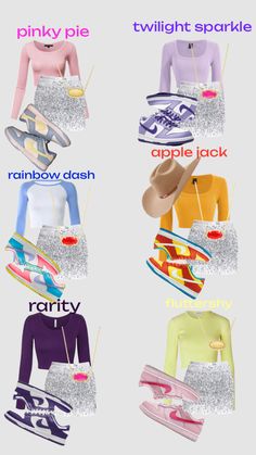 the different types of clothes and shoes are shown in this graphic style, including long - sleeve