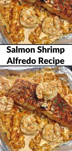 Salmon Shrimp Alfredo Recipe Salmon And Shrimp Alfredo, Seafood Ideas, Shrimp Alfredo Recipe, Salmon Pasta Recipes, Seafood Dinner Recipes, Raw Shrimp, Seafood Dish Recipes, Southern Cooking Recipes, Pasta Recipes Alfredo