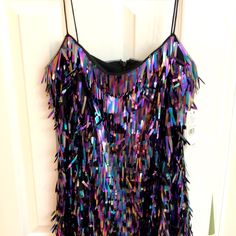 Nwt Bought From Nordstrom Full Price Missed Return Window Bling Clothes, Mardi Gras Dress, Halloween Rainbow, 80s Party Dress, Edgy Glam, Aidan Mattox Dress, Mardi Gras Outfits, Aidan Mattox, Tassel Dress