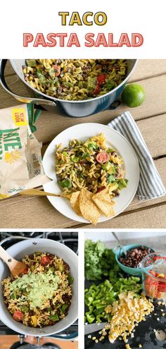 taco pasta salad with avocado and cilantro on the side