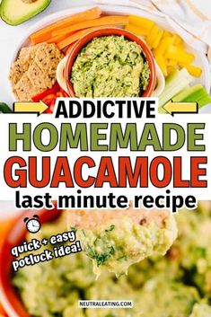 the recipe for homemade guacamole is shown in this collage