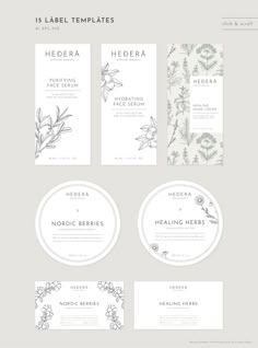 wedding stationery templates with flowers and leaves on the front, back and side