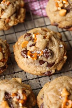 chocolate chip cookies cooling on a wire rack