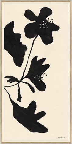 a black and white painting with flowers on it