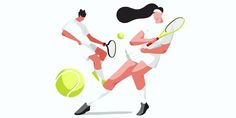 two people are playing tennis on a white background