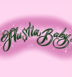 the word fluster baby written in black ink on a pink background with stars and swirls