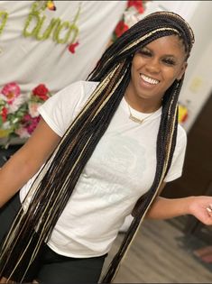 Blond Brown Black Braids, Brown Blonde And Black Braids, Extended Braids, Black And Blonde Box Braids, Large Box Braids, Braiding Hairstyles, Shaved Side, Shaved Side Hairstyles