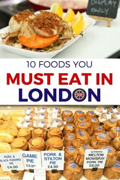 the cover of 10 foods you must eat in london, including fish and muffins