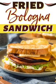 a grilled bologna sandwich with cheese and lettuce