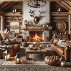 a living room filled with furniture and a fire place