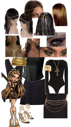 a collage of different types of clothing and accessories, including necklaces, bracelets, hair clips, and earrings