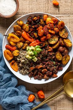 a white bowl filled with different types of food