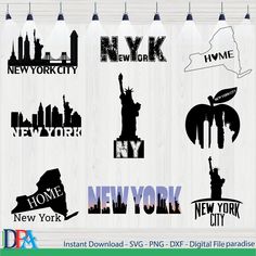 the new york city skyline svg files are available for use in your design projects