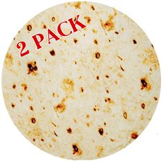 two packs of tortillas with the words 2 pack printed on them in red