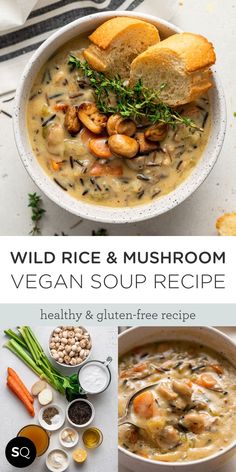 the recipe for wild rice and mushroom soup is shown