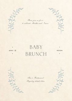 a baby brunch is shown in the middle of a page with blue leaves on it