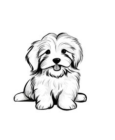 a black and white drawing of a small dog