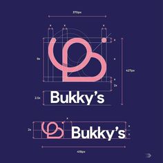 the logo for bukky's is shown in pink and blue, on a purple