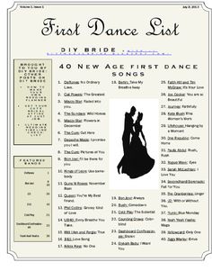 the first dance list is shown in black and white, with an image of a couple dancing