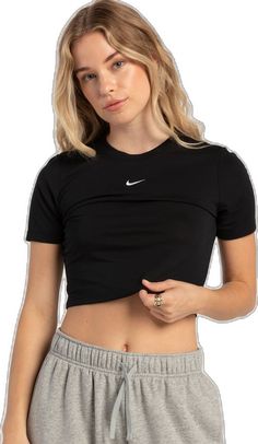 Embroidered Nike, Nike Swoosh Logo, Swoosh Logo, Nike Swoosh, Crop Tee, Nike Sportswear, Black Tee, Womens Tees, Nike