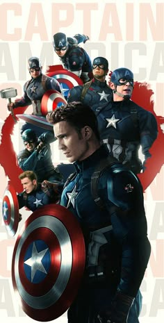 captain america movie poster with all the characters in their respective costumes and armors, including one man holding a shield