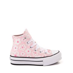 Converse Chuck Taylor All Star Hi Lift Sneaker - Little Kid - Pink / Flocked Flowers Kids Pibk Converse, Adidas High Tops Pink, Converse Chuck Taylor All Star Rosa, Pink Converse Women, Womens Cute Converse, Converse Chuck Taylor Platform Pink, Pastel Rainbow Converse, Flower Custom Converse, Pink Chuck Converse