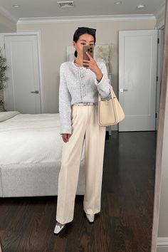 Shop stylish petite fashion and home finds Medical Social Worker Outfit, Cardigan Work Outfit, Plaza Princess, Jw Outfits, Uniqlo Trousers, Corporate Girly, Fall Work Outfits, Pearl Cardigan, Corporate Outfit