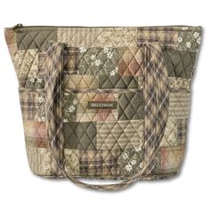 WOODLAND COUNTRY PATCHWORK: An authentic quilted patchwork made from six fabrics in plaids, stripes, solids, and florals. 100% cotton fabrics feature an earthy, rustic palette of taupe, tan, and burgundy. Handbags and wallets are lined with 100% cotton.SIZED JUST RIGHT: At 11" wide, 11” high, and 4" deep, the Stride is a large but lightweight quilted tote bag for women with plenty of room. The straps measure 26.5" long, with an 11" shoulder drop.10 DIFFERENT POCKETS: This multi compartment purse Casual Brown Quilted Bag, Brown Cotton Bags For Fall, Quilted Fabric Travel Bags, Country Style Brown Bag For Everyday Use, Rustic Palette, Budget Wallet, Cotton Purse, Quilted Patchwork, Fabric Handbags