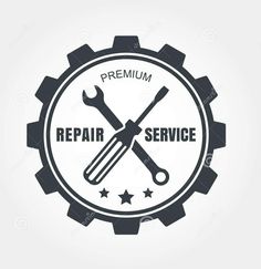 repair service emblem with wrench and spanner on white background stock photo - image