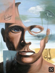 an oil painting of a man's face with different colors and shapes on it