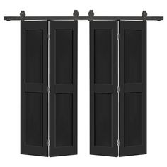 two black doors with metal handles on each side