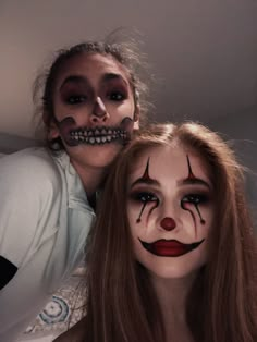 Two Girls Makeup, Maquillaje De Payaso Mujer, Halloween Make-up Looks, Halloween Duos