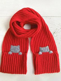 Casual Red Wool Webbing Pocket Cat Pattern Long Scarf Scarf Kids, Pocket Cat, Pocket Scarf, Kids Winter Outfits, Birthday Presents For Girls, Pocket Scarves, Valentine Gifts For Kids, Cat Scarf, Scarf Yarn