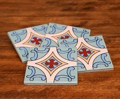 Ceramic Coaster set | Capula Shield Talavera Pattern, Hand Painted Coasters, Painted Coasters, Ceramic Trivet, Hand Painted Pottery, How To Make Drawing, Ceramic Coasters, Kiln Firing, Wall Sculpture Art