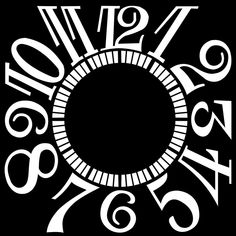 a black and white clock with numbers in the shape of a circle on a black background