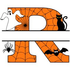 the letter d is decorated with black cats, bats and spider webs for halloween