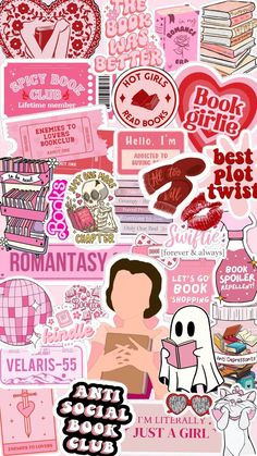 a bunch of stickers that are on top of each other in pink and red