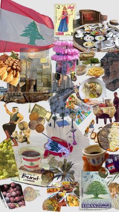 the collage shows many different foods and things that are on display in this image