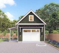 a two car garage is shown in this rendering