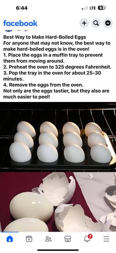 an image of eggs being cooked in the oven and then placed on top of each other