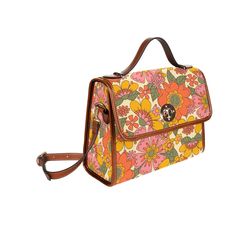 "Women's Handbag, Retro Handbag, Women's Purse, Mod 60s, 70s Style bag, 70s Style purse, Floral Handbag, Floral Purse, 70s inspired,60s Style Custom handmade to order. Designed in California. Manufactured overseas. I designed this handbag to celebrate the 60s and 70s era with a cute mod floral pattern print. It comes with a removable shoulder straps as well. A great classic for your retro style outfit and goes with everything even in today's fashion! I hope you enjoy my design. Material: high-gr 70s Accessories Purse, Retro Brown Bag With Removable Pouch, Vintage Shoulder Box Bag For Daily Use, Retro Multicolor Crossbody Bags, Vintage Crossbody Shopping Bag, Vintage Box Bag With Removable Pouch For Shopping, Retro Brown Box Bag For Everyday, Retro Brown Satchel With Removable Pouch, Vintage Square Box Bag