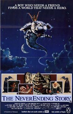 the never - ending story movie poster with an image of a man on top of a dragon