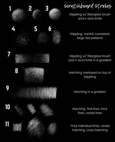 a black and white poster with different types of brushes in it's description area